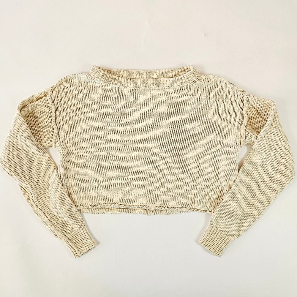 We The Free Cropped Sweater Neutral Crew Neck - Size XS